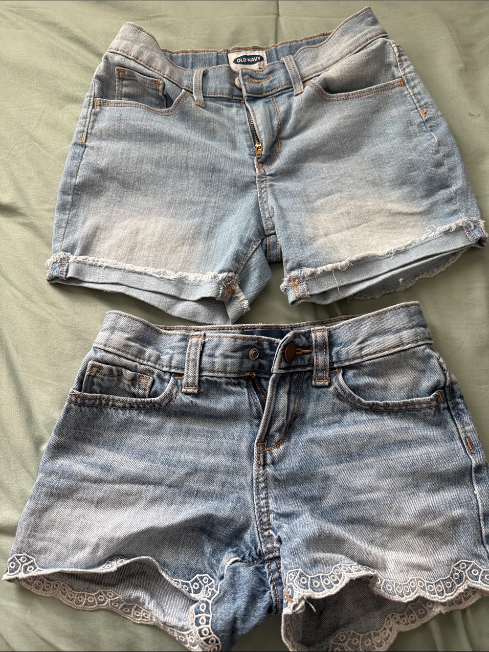 Old Navy Light Blue Denim Shorts Duo - Frayed & Lace Trim